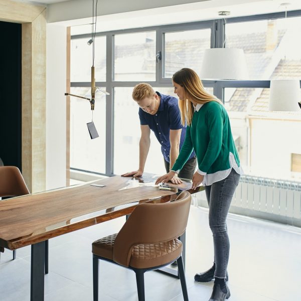 Couple shopping for new furniture in showroom